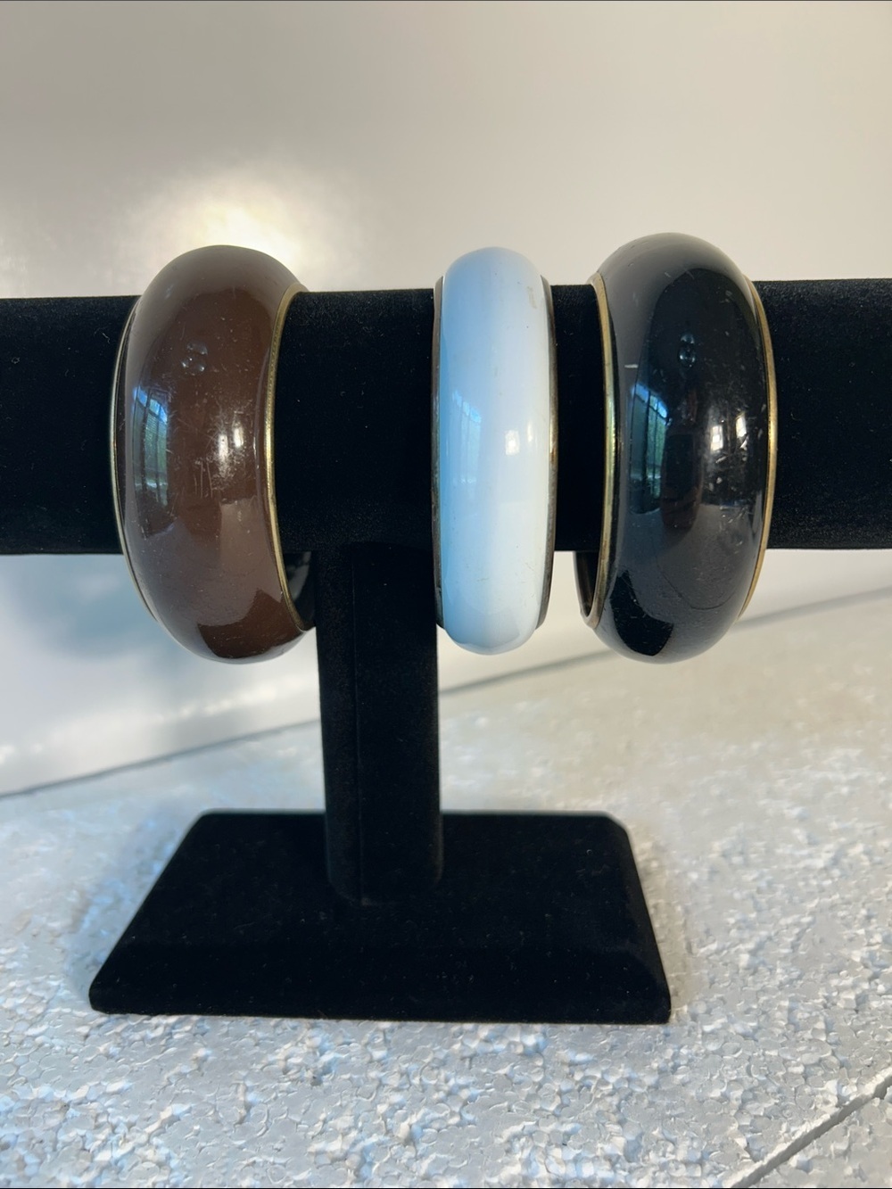 Chunky Metal Bangle Bracelets (3) Black Brown Pale Blue Retro Timeless 80s